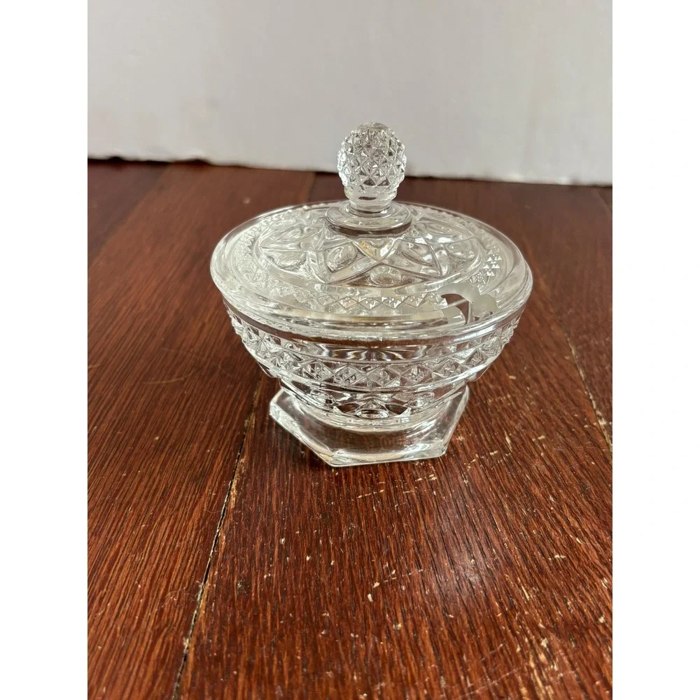 Imperial Glass Cape Cod Clear Pressed Glass Jam Mustard Jar with Lid Vintage